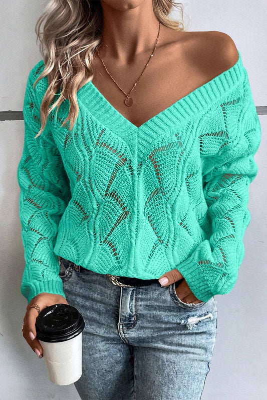 Shell Knit V Neck Drop Shoulder Sweater